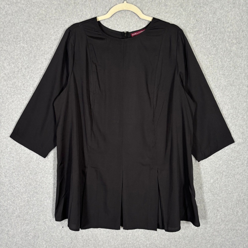 Jessica London Pleated Babydoll Tunic Blouse 20 Black Tunic Lagenlook Minimal